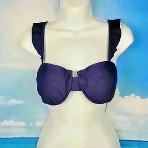 NAVY BLUE Top NWT TIME & TRU Bikini Bra  RUFFLE STRAPS Swim Bathing suit size Lg